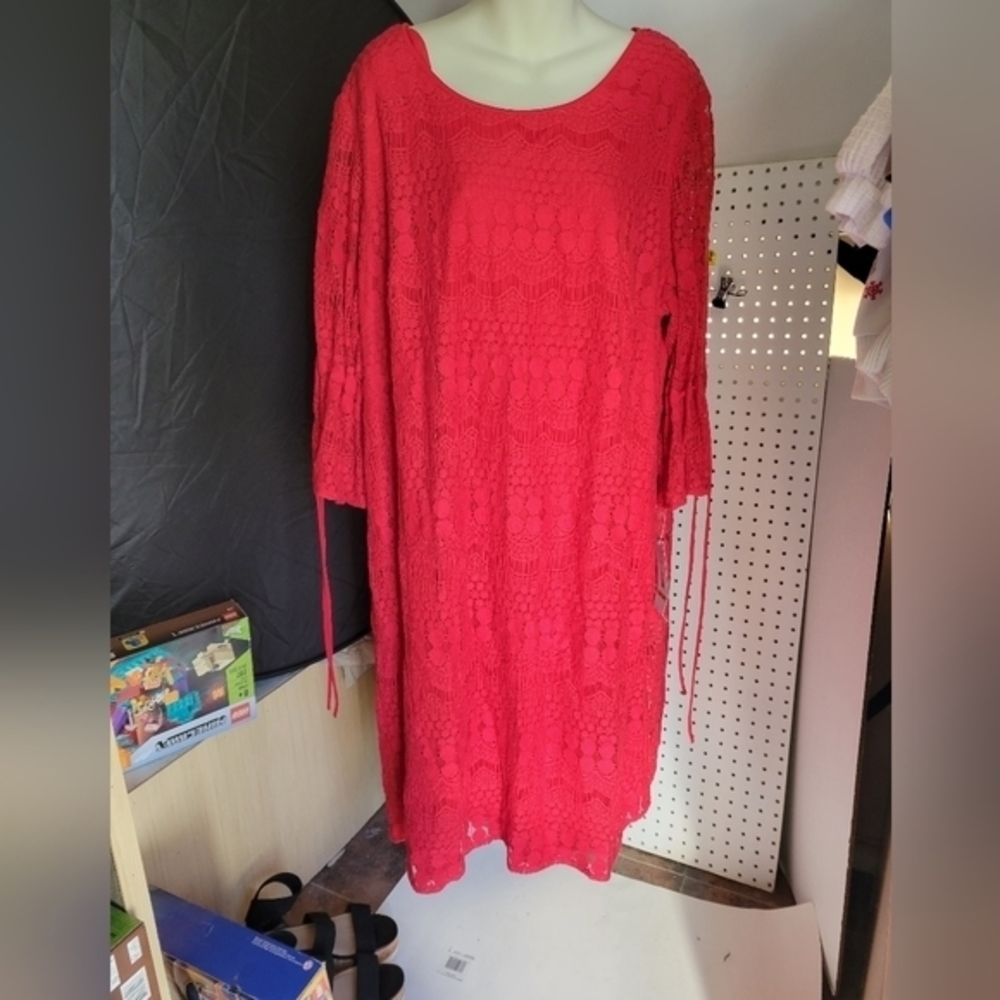 R&K size 24W red lace dress with‎ bell sleeves NWT